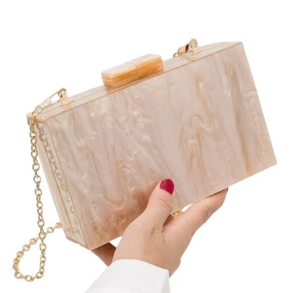 Acrylic Clutch Bag with Removable Chain Shoulder Strap Peach and Gold - Picture 2 of 9
